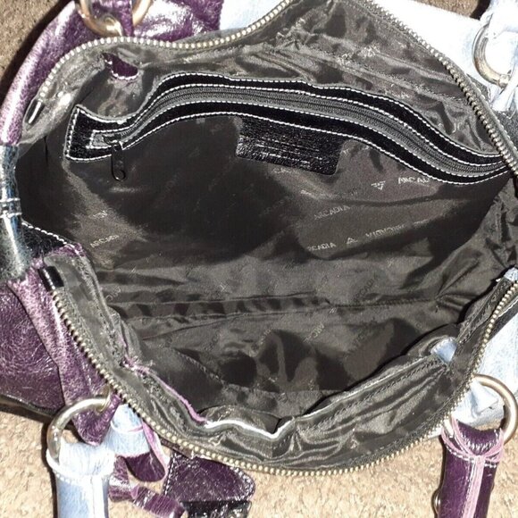 ARCADIA-3 Color Crinkled Leather Hobo-Handbag-Studded Dual Handles-Near Mint - Picture 4 of 5